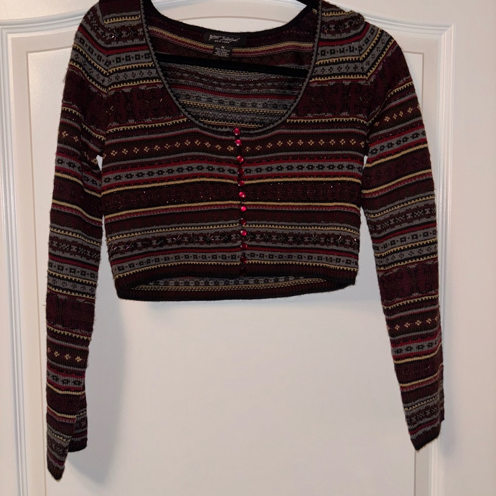 Patterned Long Sleeve Crop Top